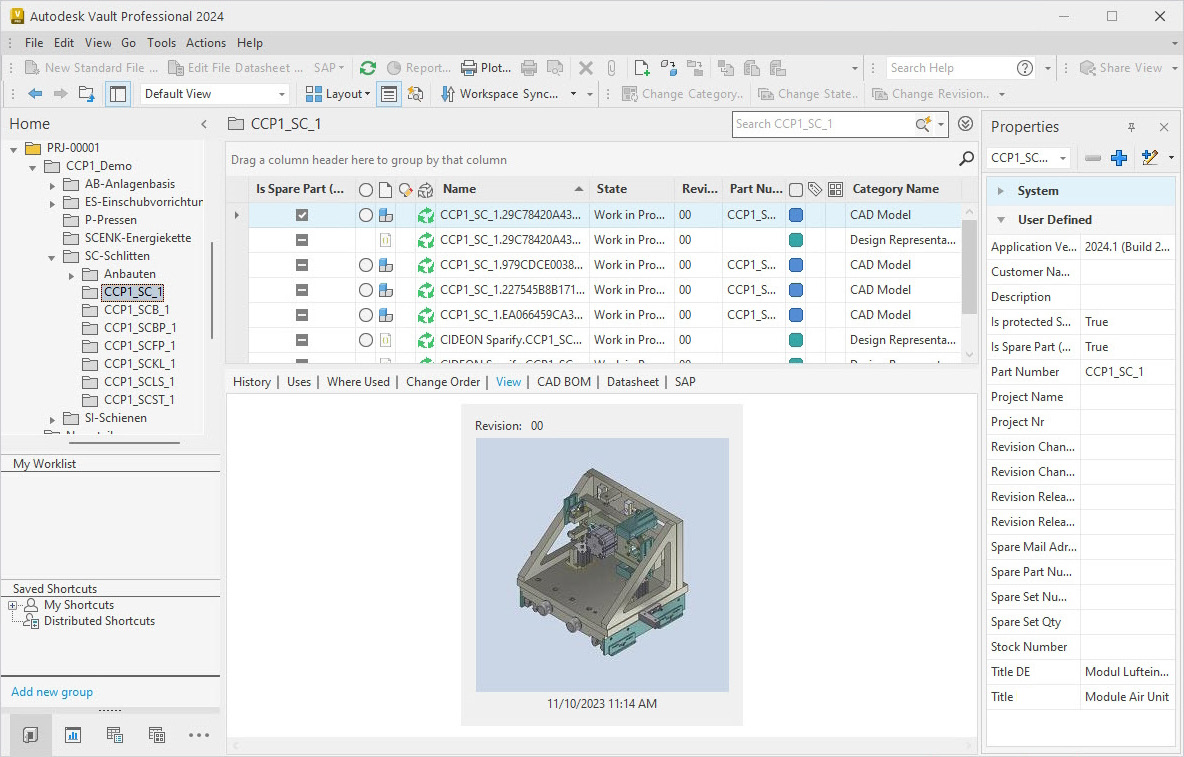 Models and data are uploaded directly from Autodesk Vault into the spare parts viewer.